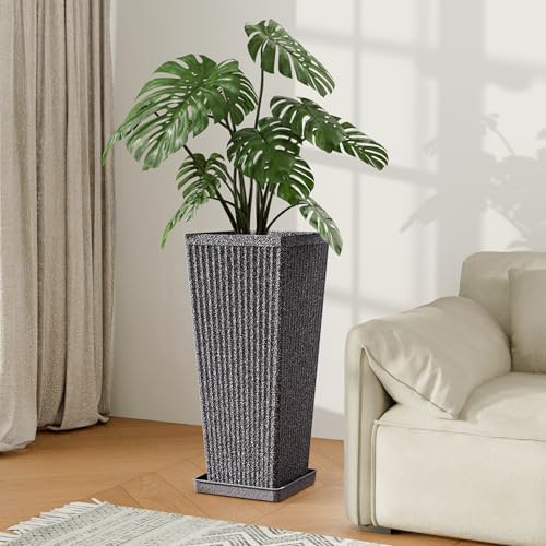 Square Tall Planters for Outdoor Plants with Tray - 24" Gray 2Pack - Image 7