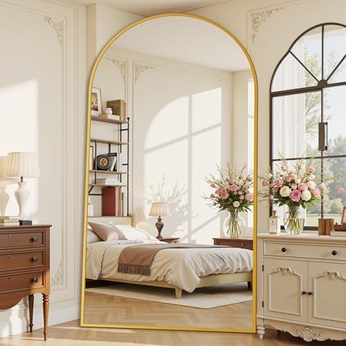 Suidia 90"x46" Arched Full Length Mirror with Stand, Gold Floor Mirror by SuidiaMirror