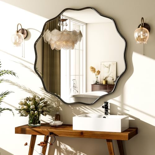 VooBang Black Scalloped Circle Mirror, 36" Wavy Edge Round Wall Mirror - Image 6