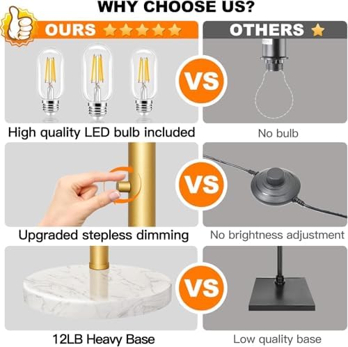 Dimmable Floor Lamp, 3 Lights Gold Arc Floor Lamp, Modern Tall Standing Tree Lamp with White Linen Shades & Marble Base, 3000LM LED Bulbs, Bright Lighting for Living Room, Bedroom, Office & Reading - Image 4