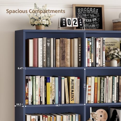 HOSTACK 71" Tall Triple Wide Bookshelf with Storage Drawers & Doors, Blue - Image 6