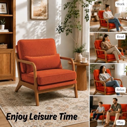 Karl home Mid-Century Modern Accent Reading Chair, Orange - Image 4