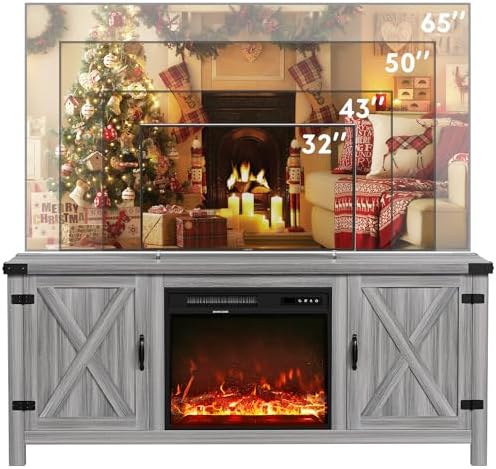 YESHOMY 58 Inch Fireplace TV Stand for TVs up to 65 Inch, Gray Wood - Image 7