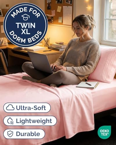 Twin XL 3 Piece Sheet Set - College Dorm Room Essentials - Baby Pink - Image 2