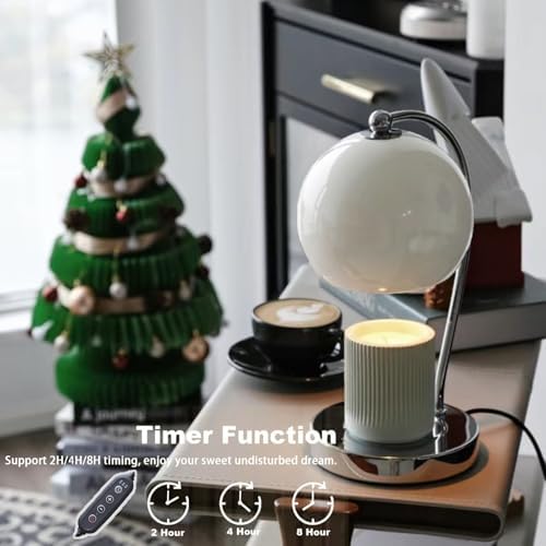 Modern Wide Base Candle Warmer Lamp, Timer/Dimmer (White) - Image 4