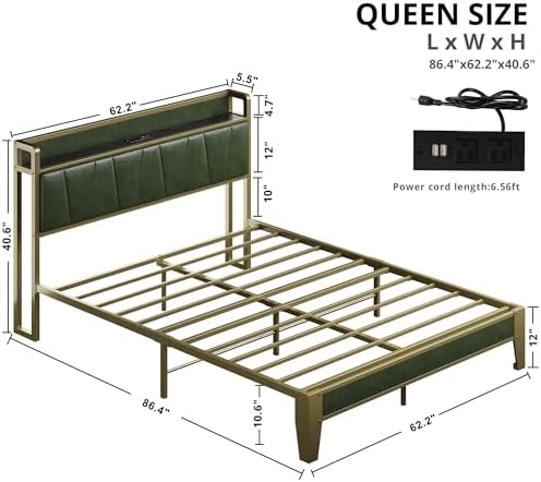 LIKIMIO Queen Bed Frame with Storage Headboard & Charging Station - Image 2