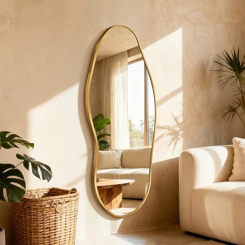 Dorlicecass Mirror Full Length - Irregular Full Body Wall Mirror Hanging 55"x 23" Asymmetrical Aviation Aluminum Alloy Frame Unique for Bedroom, Living Room, Cloakroom, Entryway - Image 2