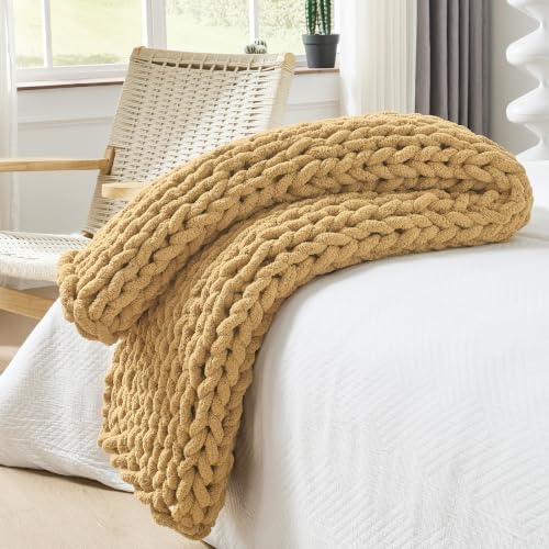 Bigacogo Chunky Knit Throw Blanket for Couch, 40x60 inches, Goldenrod by Bigacogo