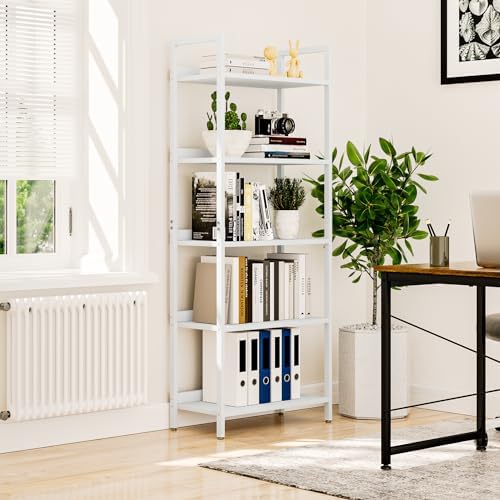 NUMENN Bookshelf, 5 Tier Freestanding Shelving Unit, White - Image 2