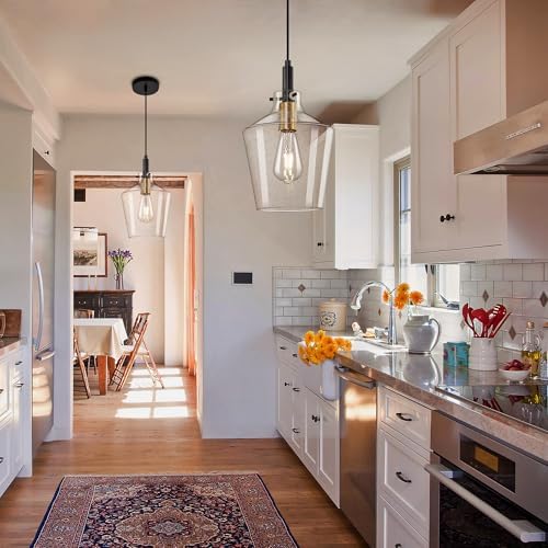 Seeded Glass Pendant Lighting for Kitchen Island 1 Pack Black Gold 8 Inch - Image 3