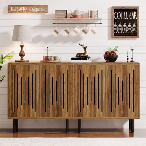 Tribesigns Set of 2 Sideboard Buffet with Storage, 59" Buffet Sideboard Cabinet with Adjustable Shelves, Accent Storage Cabinet for Living Room, Rustic Brown by Tribesigns
