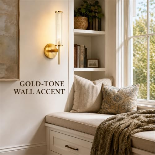 LIGHTLAND Gold Wall Sconce, Metal Glass Wall Light, 18.5 Inch, Pack of 1 - Image 6