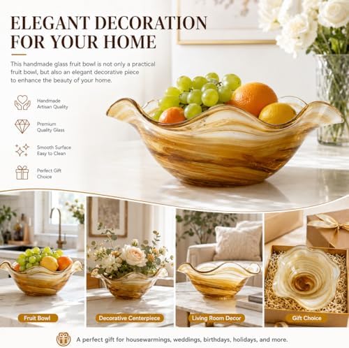 Hand Blown Glass Bowl Decorative Dish Fruit Bowl Home Decor - Image 4