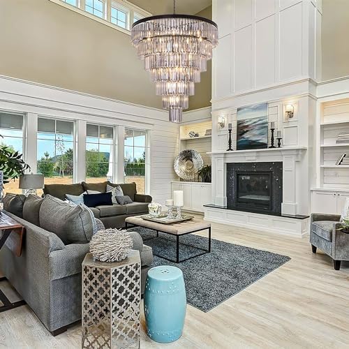 TOCHIC Black Crystal Chandelier for Living Room, 40 Inch 7-Tier Modern K9 Smoke Grey Chandeliers for Dining Room, Round Raindrop Light Hanging for High Ceiling, Staircase, Entryway, Foyer - Image 5