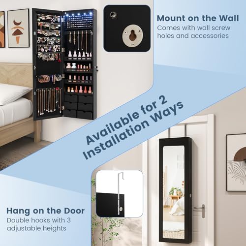 GIANTEX Wall or Door Mounted Jewelry Cabinet with Full Length Mirror, 47.5" - Image 4