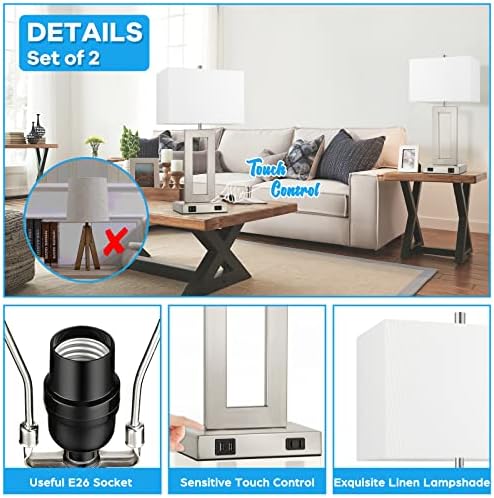 TOBUSA 22" Silver Modern Table Lamp Set of 2 with 2 USB Ports&AC Outlet - Image 6