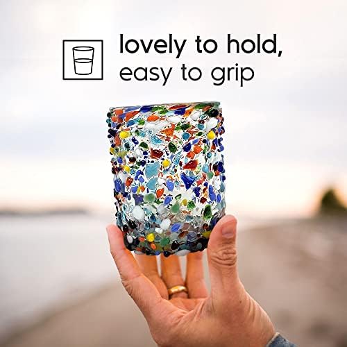 Confetti Rocks 10 oz Tumbler Glasses (set of 6) | Hand Blown Drinking Glasses, Multicolor Mexican Glassware Tumblers for Water, Juice, Margaritas & Cocktails | Lead-free, Toxin-Free - Image 5