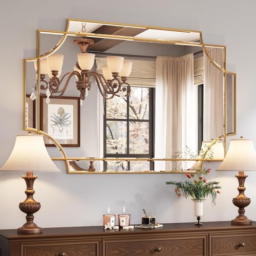 Kelly Miller 32"x48" Gold Foil Scalloped Edge Decorative Vanity Wall Mirror by KellyMiller