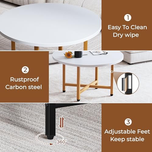 Coffee Table, 23.6" Small Coffee Tables, White Round Coffee Table - Image 6