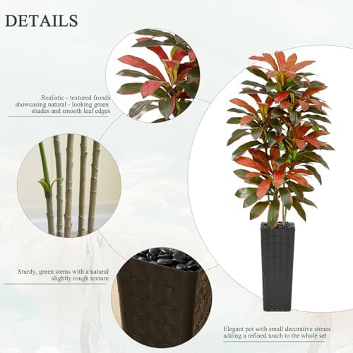 Artificial Red Dracaena Tree Indoor, 7FT Tall Fake Floor Plants with Black Planter & Pebbles, Faux Silk Yucca Tree for Home Office Living Room Bedroom Farmhouse Modern Outdoor Topiary Tree - Image 4