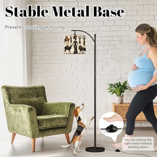 Arc Floor Lamp African Set African Masks African Animals Dimmable Modern Standing Lamp with Remote Adjustable Drum Shade Footswitch Tall Pole Lamp for Living Room Bedroom - Image 4