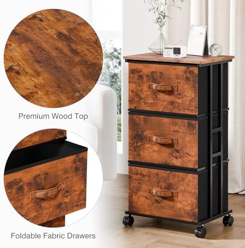 DUMOS Nightstand, Bedside Table with 3 Fabric Drawers - Image 5