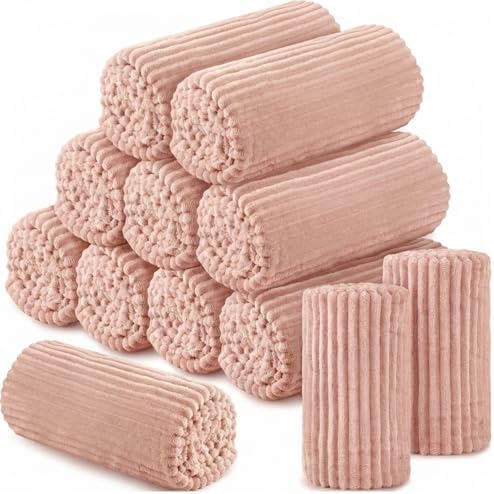 Buryeah 12 Pcs Flannel Blankets Bulk,Fall Outdoor Wedding, Pastel Pink by Buryeah