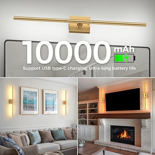iThird Battery Operated Wall Sconces Set of 2, 10000mAh, Gold - Image 6