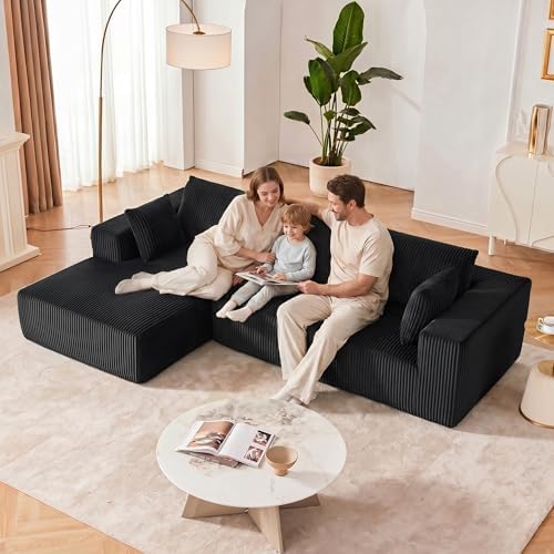 108" Boneless Couch with Chaise, Cloud Sectional Modular Sofa, Black - Image 5