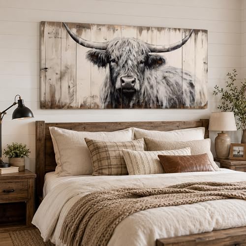 Large Highland Cow Canvas Wall Art, Black and White Cow Picture, 20x40 Inch - Image 4