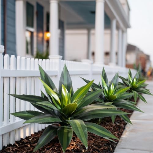 Artificial Agave Plant Fake Agave Planters for Indoor Outdoor Faux Agave Plants Real Touch Realistic Greenery for Home Living Room Office Garden Front Porch Patio (28inch 23Leaves-2 Pcs Blue) - Image 7