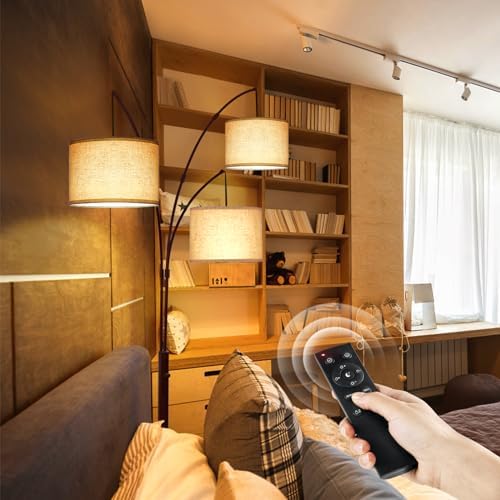 OUTON Floor Lamp with Remote Control, Modern Bright Lamps for Living Room, Adjustable 3-Light Tall Arched Lamp for Bedroom, Office, 2400lm Mid Century Design with Hanging Shade - Image 7