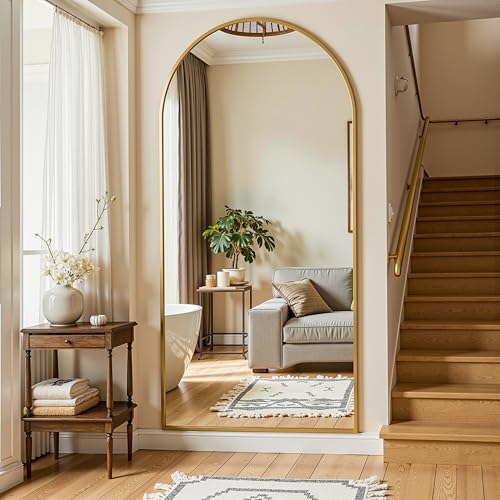 Floor Mirror,76"x33.5"Oversized Full Length Mirror with Stand, Gold by Furnbar