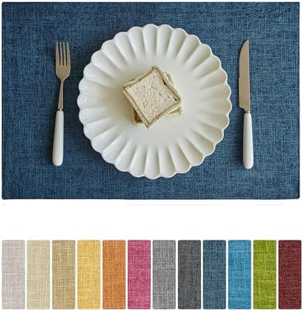 Softalker Faux Linen Cloth Placemats Set of 6-12 x 18 Inch, Navy by Softalker