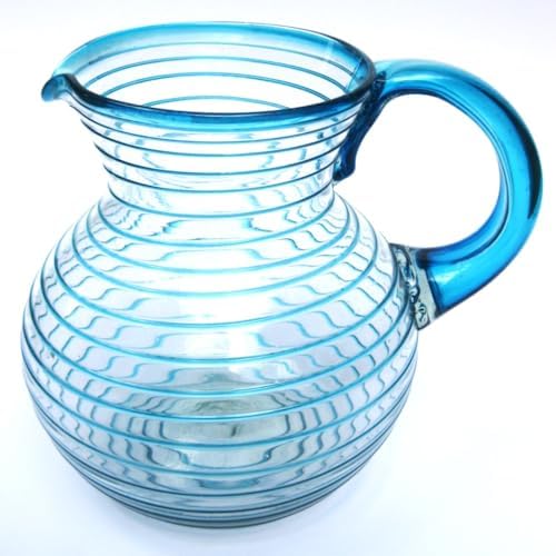 Aqua Blue Spiral 120 oz Pitcher and 6 Drinking Glasses set, Recycled Glass, Lead-free, Toxin-Free (Pitcher & Glasses) - Image 2