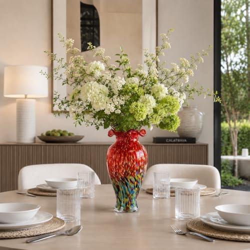 12" Tall Hand Blown Glass Vase – Pretty Ruffle Wide Mouth Decorative Flower Vase, for Modern Home Decor, Ideal Centerpiece for Living Rooms, Wedding & Home Decor - Image 2
