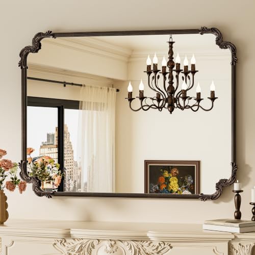 TETOTE Baroque Antique Bronze Scroll Wall Mirror 40 x 30 Vintage Rectangle Framed Baroque French Rectangular Mirror for Mantle Fireplace Bathroom Living Room, Horizontal/Vertical by TETOTE