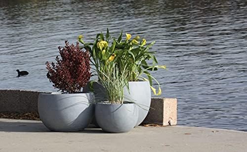 Kante Set of 3 Blue Gray Concrete Bowl Round Planters for Modern Home - Image 5