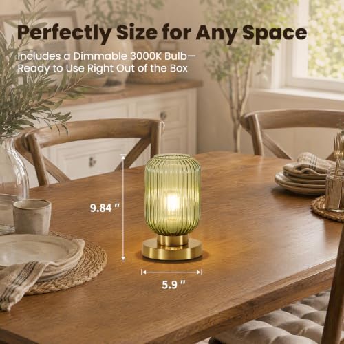 6" MCM Cordless Rechargeable Green Glass Table Lamp, Touch Dimmable - Image 6