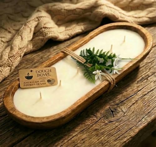 Dough Bowl Candle Co. Jasmine Candle for Women or Men - 17x5 6 Wick Scented Candles for Home, Mango Wood Large Luxury Soy Candles with Scented Wax, Long Burning 40H Burn Time for Spring or Summer by Dough+Bowl+Candle+Company
