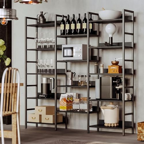 IRONCK Triple Wide 5-Tier Bookshelf with Metal Frame, Vintage Black - Image 4