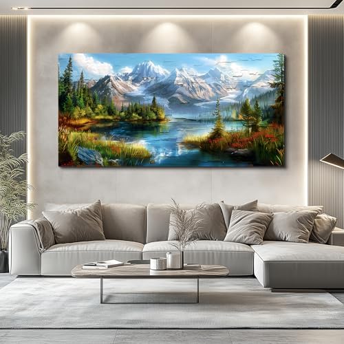 FUHAIHUA Canvas Wall Art For Living Room Wall Decor For Bedroom Modern Office Wall Decoration Mountains Rivers Landscape Painting Farmhouse Pictures Artwork Room Aesthetic Home Decor 20x40 In - Image 3