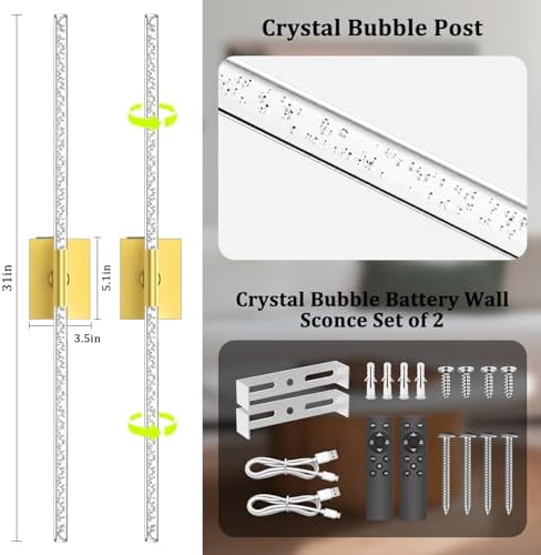 iThird Battery Operated Wall Sconces Set of 2, 10000mAh, Gold Bubble - Image 3