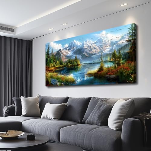 FUHAIHUA Large Wall Decor For Living Room Canvas Wall Art For Office Farmhouse Wall Decorations For Bedroom Mountains Rivers Landscape Painting Modern Pictures Artwork Room Home Decor 24x48 In - Image 2