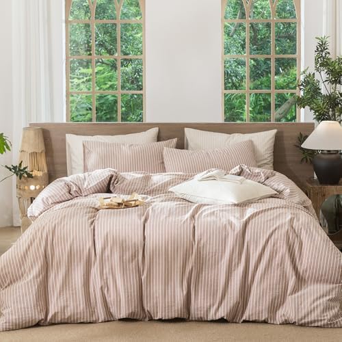 MooMee Striped Duvet Cover Set 100% Washed Cotton Linen Like Twin by MOOMEE
