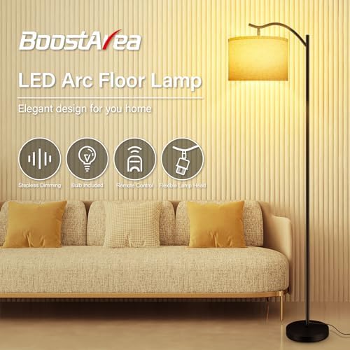 BoostArea Floor Lamp for Living Room,Arc Floor Lamp with Remote Control,Stepless Dimmable Brightness & Colors Temperature 2700k-6500k,Modern Standing Lamp for Bedroom Study Room Office,Beige - Image 3