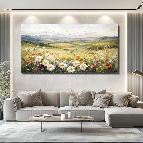 FUHAIHUA Large Framed Wall Decor For Living Room Canvas Wall Art For Office Farmhouse Wall Decorations For Bedroom Prairie Flowers Landscape Paintings Modern Pictures Artwork Home Decor 24" x 48" - Image 3