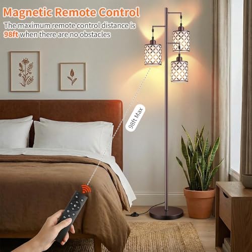 72" Dimmable Floor Lamp with Remote & Timer, Industrial Farmhouse Rustic Standing Lamp for Living Room Bedroom, 3 Individually Controlled Heads, 2 Height Options, 3 x LED Bulbs Included - Image 2