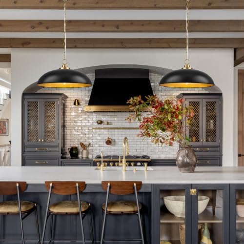 Lingkai 19.8" Modern Pendant Lights Kitchen Island, Black and Gold Dome Pendant Lighting Fixture, Farmhouse Hanging Ceiling Light for Dining Room Living Room Over Table Hallway - Image 2