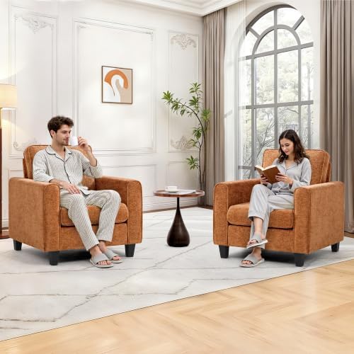 Accent Chair for Living Room, Mid Century Modern Upholstered Living Room Chair, Chenille Reading Armchair for Apartment, Waiting Room, Office, Orange - Image 3